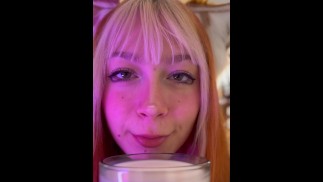 Puppygirl Peach licks up her milkies