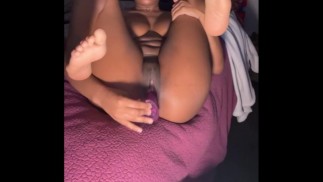 Ebony Babe with Big Natural Tits playing with a big Dildo