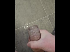 Solo amateur trying out stroker cum shot