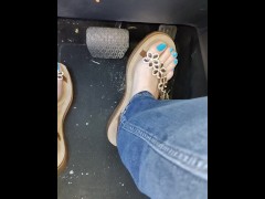 Big feet driving fast spending with Sandals under my mean sexy feet