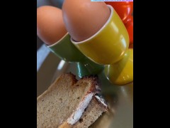 Cooking and eating eggs naked