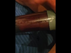 Stroking and pumping my balls with electric penis pump