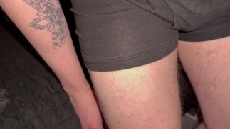 Cheeky lubed up cock ring wank