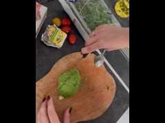 Sexy blonde cooks you breakfast and then gives you a blowjob
