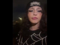 19 years old girl get her first public facial and cumwalk