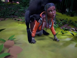 Michigan Dogman разводит Ebony MILF в походе | Монстр | Большой член | 3D