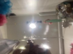 A man pisses on your face in the bathroom