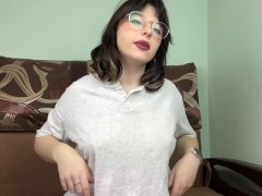 A beautiful brunette shows off her gorgeous tits and slaps her ass