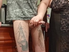 while alone at home, mother-in-law sucks and jerks off my dick