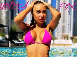 Monika Fox Poses In Pink Bikini And Swims In Pool Surrounded By Skyscrapers