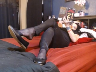 芭蕾平底鞋鞋玩Black连裤袜皮裤脚Fetish