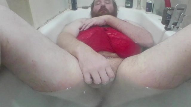 Femboy Little Sissy Submissive Slut Plays in New Sexy Red Romper Bath HD POV Solo Male Sex Toys 10