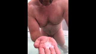Naked Hot Tub Masturbation - Busting a nut into my hand and swallowing