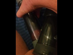 Using my F machine tremblr with penis pump on my balls