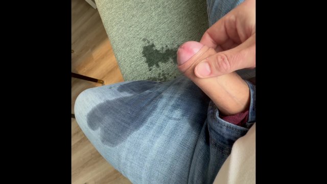 Pissing and cumming on hotel couch and floor and jeans!
