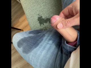 Pissing and Cumming on Hotel Couch and Floor and Jeans!
