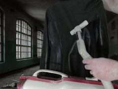 Vacuuming Girlfriend's Italian Leather Cute Jacket with vintage Electrolux Vacuum Cleaner