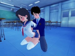 3D Akarun and  Ayase have sex on the floor at school at night