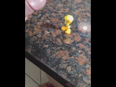 my yellow dick watches me masturbate and I cum on him