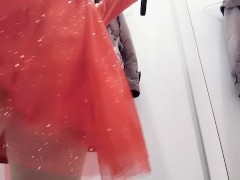 Brunette amateur tries on clothes naked. Sexy wife shaves her hair
