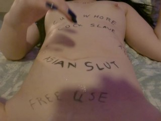 Submissive Free use Asian Cumslut Takes White Cock and Cum
