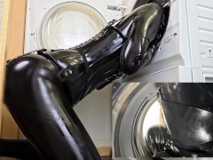Latex doll laundry room machine fuck play💜