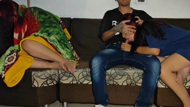 Sucks Her Brother-In-Law's Cock Next To Her Sister. She Begs Him To Fuck Her Ass And Cum Inside