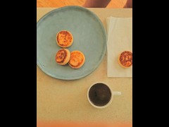 Cheesecakes for the good girl. Watch my hands and enjoy