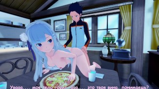 3D Emilia tan and Natsuki Subaru make love on the bed and on the table/Emilia tan and Natsuki Subaru