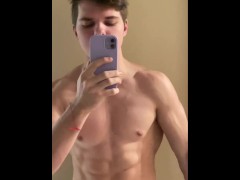 Sexy fitness men after training shows her tits