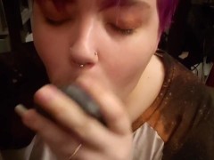 Sloppy amateur alien blowjob with lots of spit