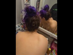 Bathroom quickie with dripping milf creampie