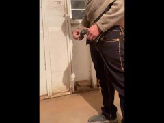 Piss desperation while masturbating in garage outside - could not cum  ( took a urgent piss )
