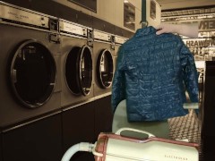 Vacuuming Girlfriend's Emoi Blue Down Jacket with Vintage Electrolux