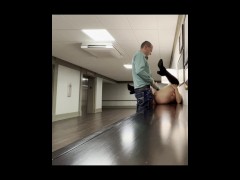 Fucking Sabrina in a hotel hall and she plays with her pussy