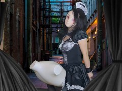 HENTAI Aibu。路地裏。メイド。枕でオナニー。