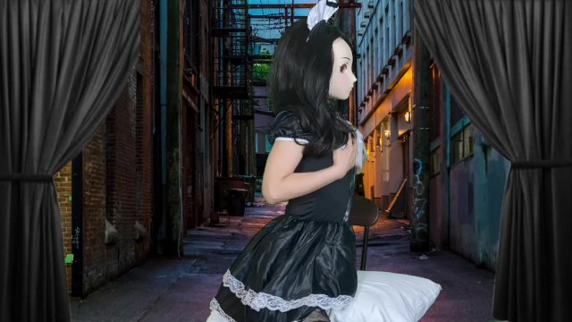 HENTAI Aibu。路地裏。メイド。枕でオナニー。