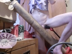 Skinny sweaty body in tiny shorts, horny on my pole fucking my butplug till moaning anal orgasm.