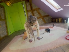 Tattoo model Anuskatzz split practice - sexy flexible yoga inked girl like to stretch body training