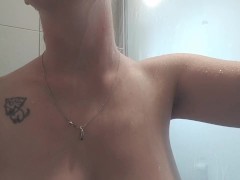 Showing off hot hairy body tease and shower