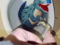 Blue dinosaur peeing