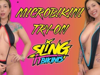 天然大奶的女孩尝试更多微型比基尼（sling it Bikinis Try-on Haul）