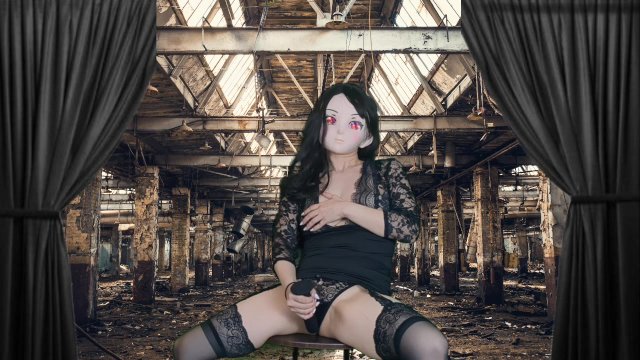 HENTAI Aibu。廃墟。セクシーな衣装。ディルドでオナニー。