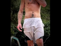Slow-mo freeballing huge dick