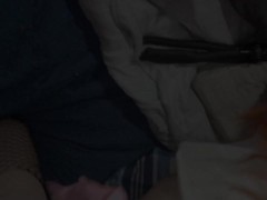 Petite redhead gives amazing blowjob & then bends over, finishing inside her while she grinds on my