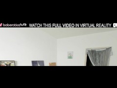 Solo cute blonde Angel Jolie moans while using a dildo,in VR.
