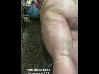 Showering hairy BBW w/ small tits loves metal butt plug in her huge ass [Full on OF]