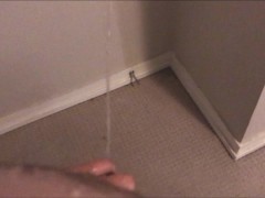 Pissing all over my bedroom carpet and wall, while fingering my Pee Hole and almost caught