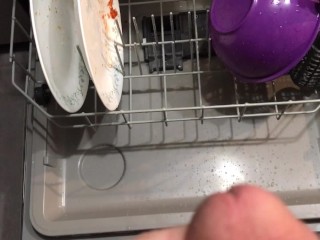 在洗碗机里的盘子上撒尿