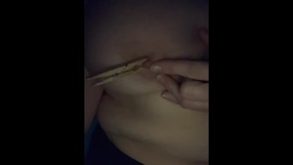 Punishing my nipples with mean little clothespins